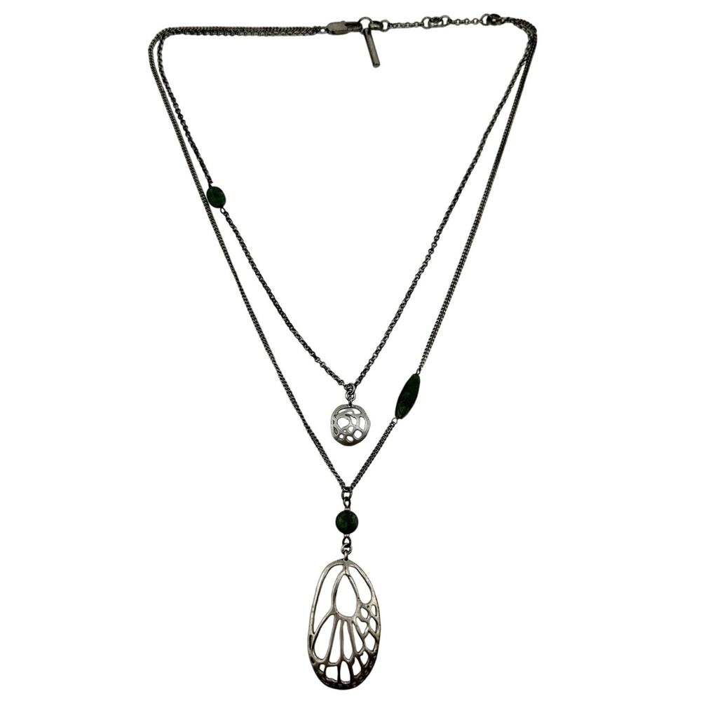 Kenneth Cole Reaction Aventurine Double Strand Layered Silver Tone 18" Necklace